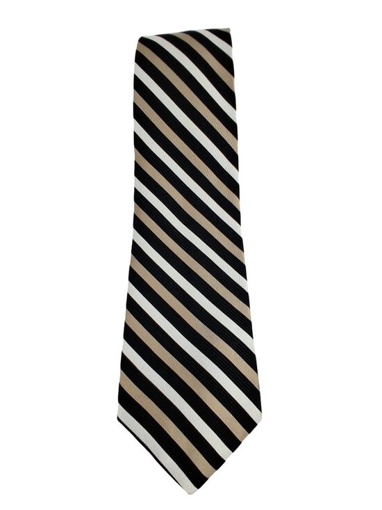 Izod Other - Izod Mens Striped 100% Silk Tie Black Beige White Diagonal Pattern 57"